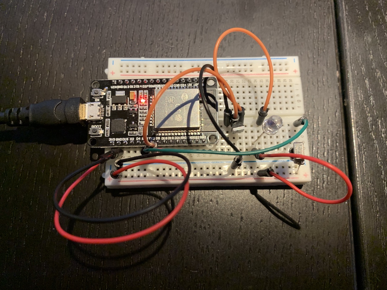 Assembled prototype on a breadboard.