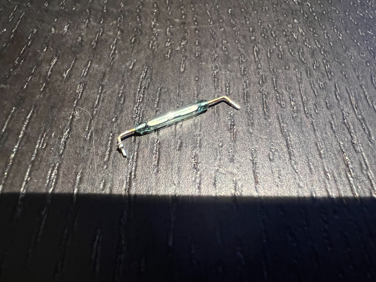 The magnetic reed switch after it has been removed.